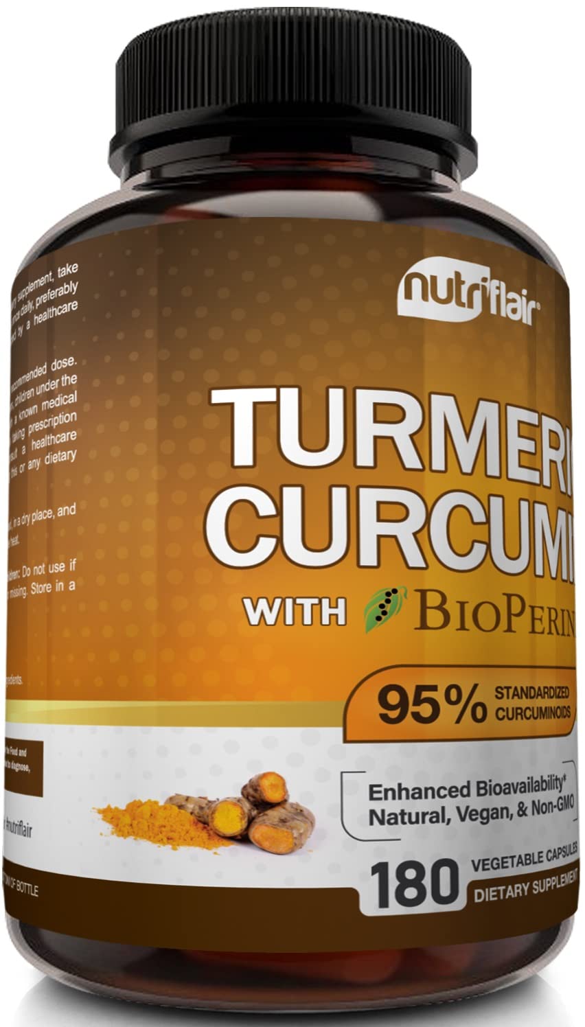 NutriFlair Turmeric Curcumin with BioPerine 1300mg, 180 Capsules