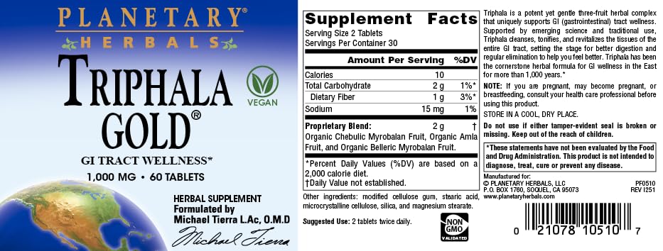 Planetary Herbals Triphala Gold 1000mg Tablet, 60 Tablets