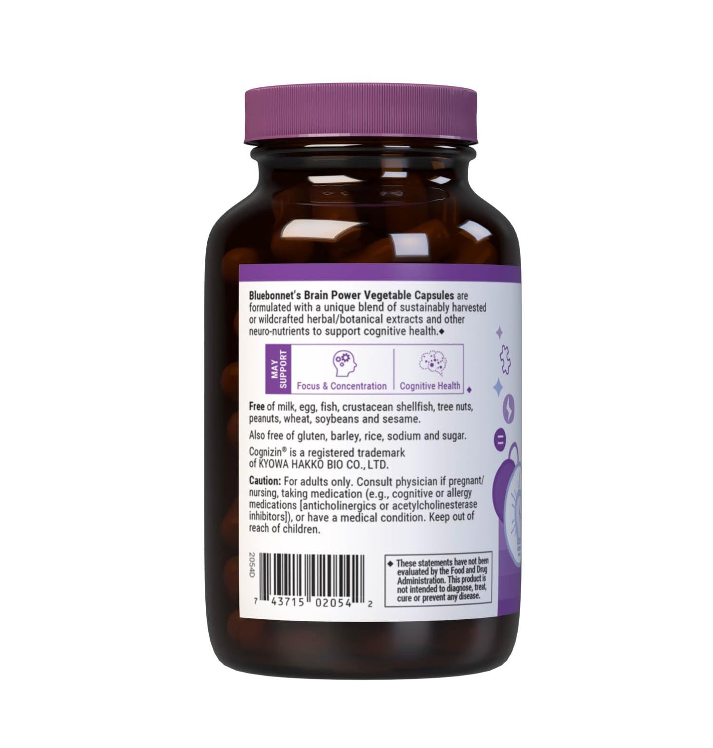 BlueBonnet BrainPower Whole Food-Based Nootropic Blend, 60 Capsules