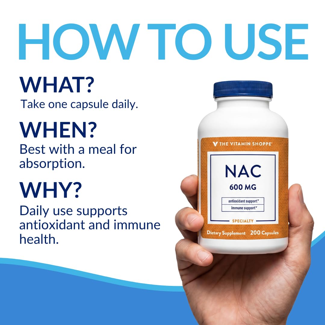The Vitamin Shoppe NAC Supplement 600mg N-Acetyl-L-Cysteine Capsule 200 Count
