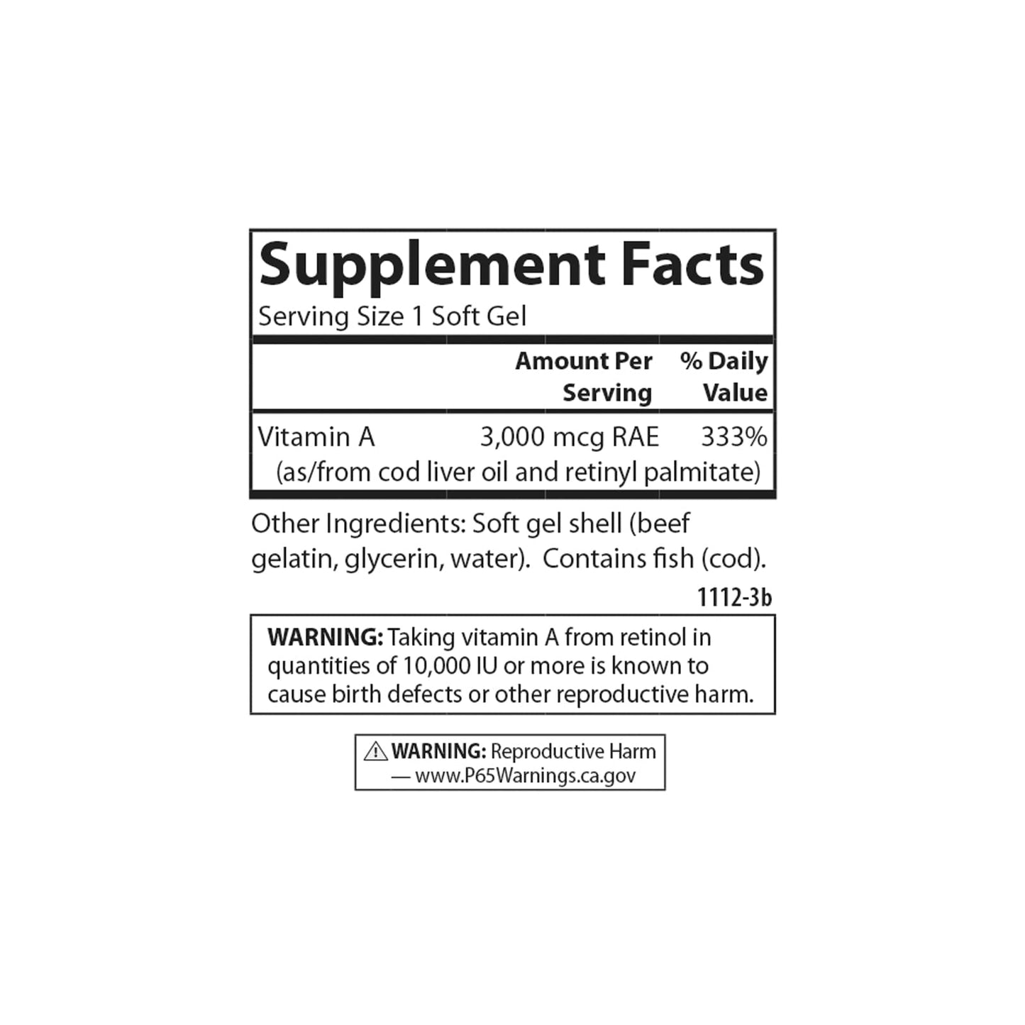 Carlson Vitamin A 10000 IU (3000 mcg RAE) Vision Health Softgels, 250