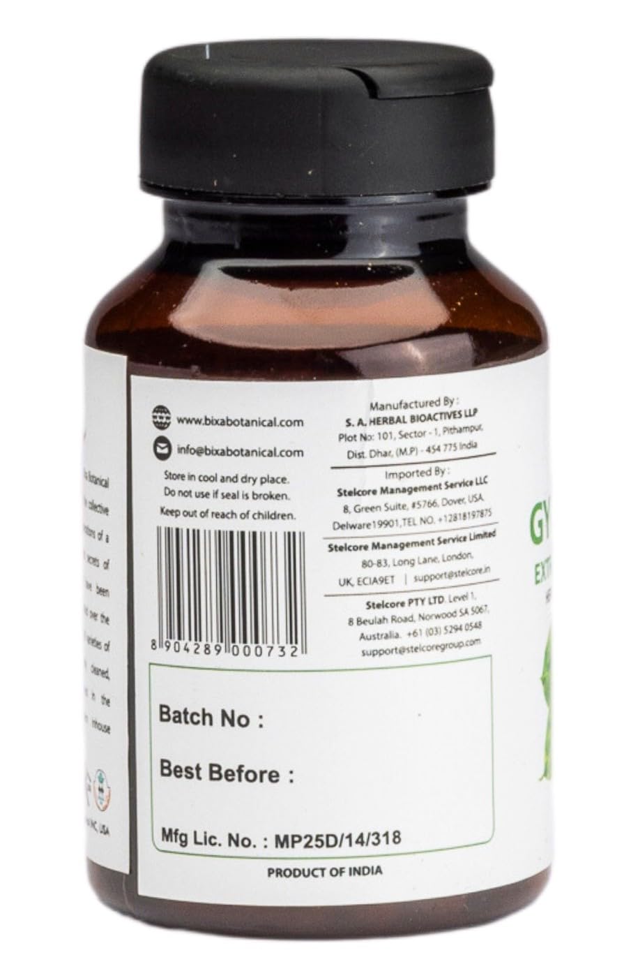 bixa BOTANICAL Gymnema Extract 25% Gymnemic Ayurvedic Natural Herbal Supplement Capsule 60 Count