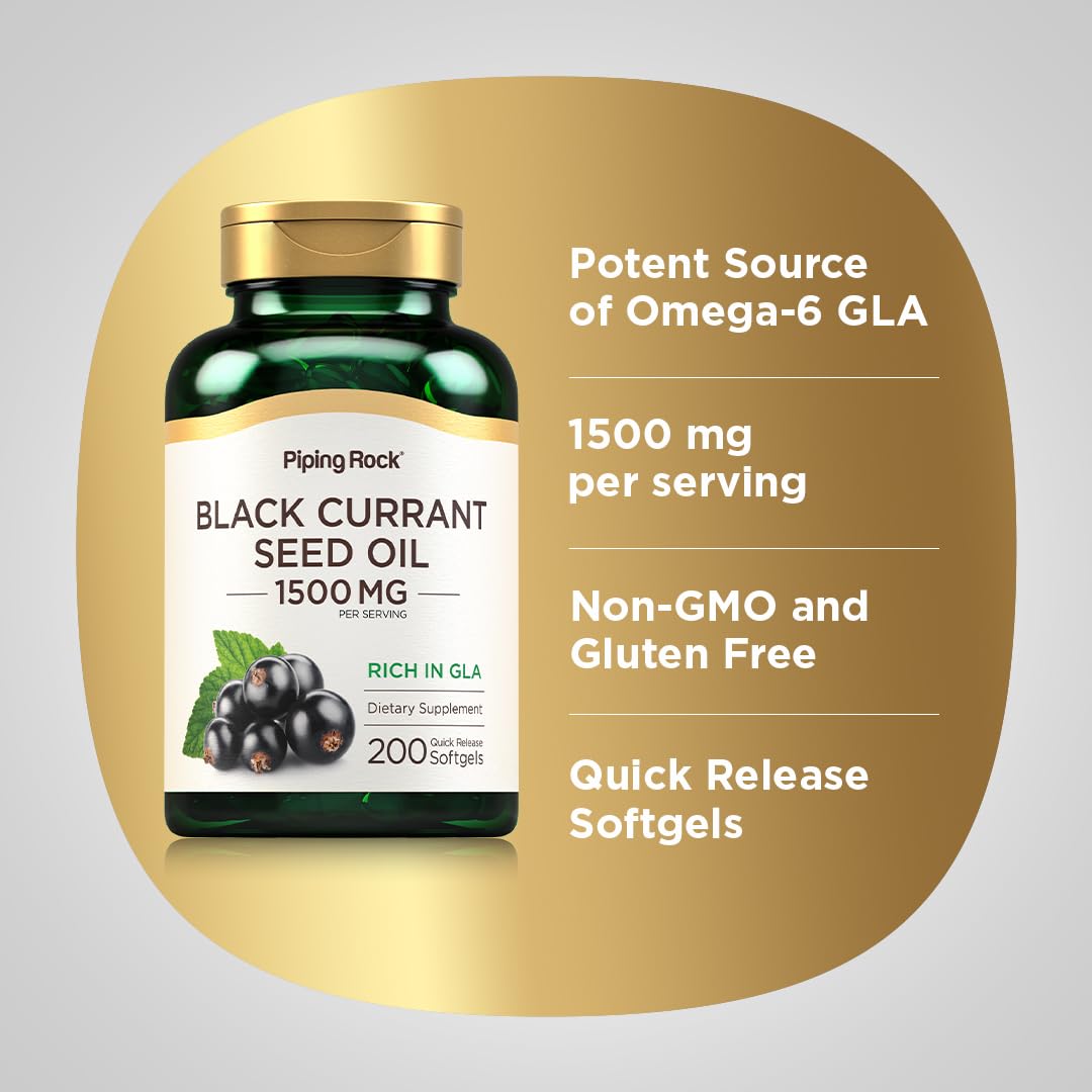 Piping Rock Black Currant Seed Oil Softgel Capsules 1500mg 200 Count