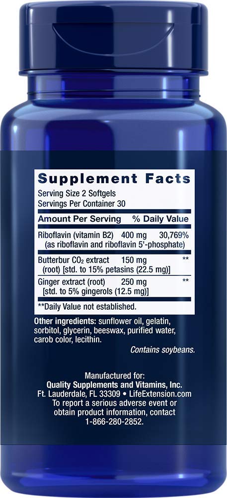 Life Extension Migra-Eeze Standardized Butterbur-Ginger-Riboflavin Formula Softgel 60 Count (Pack of 2)