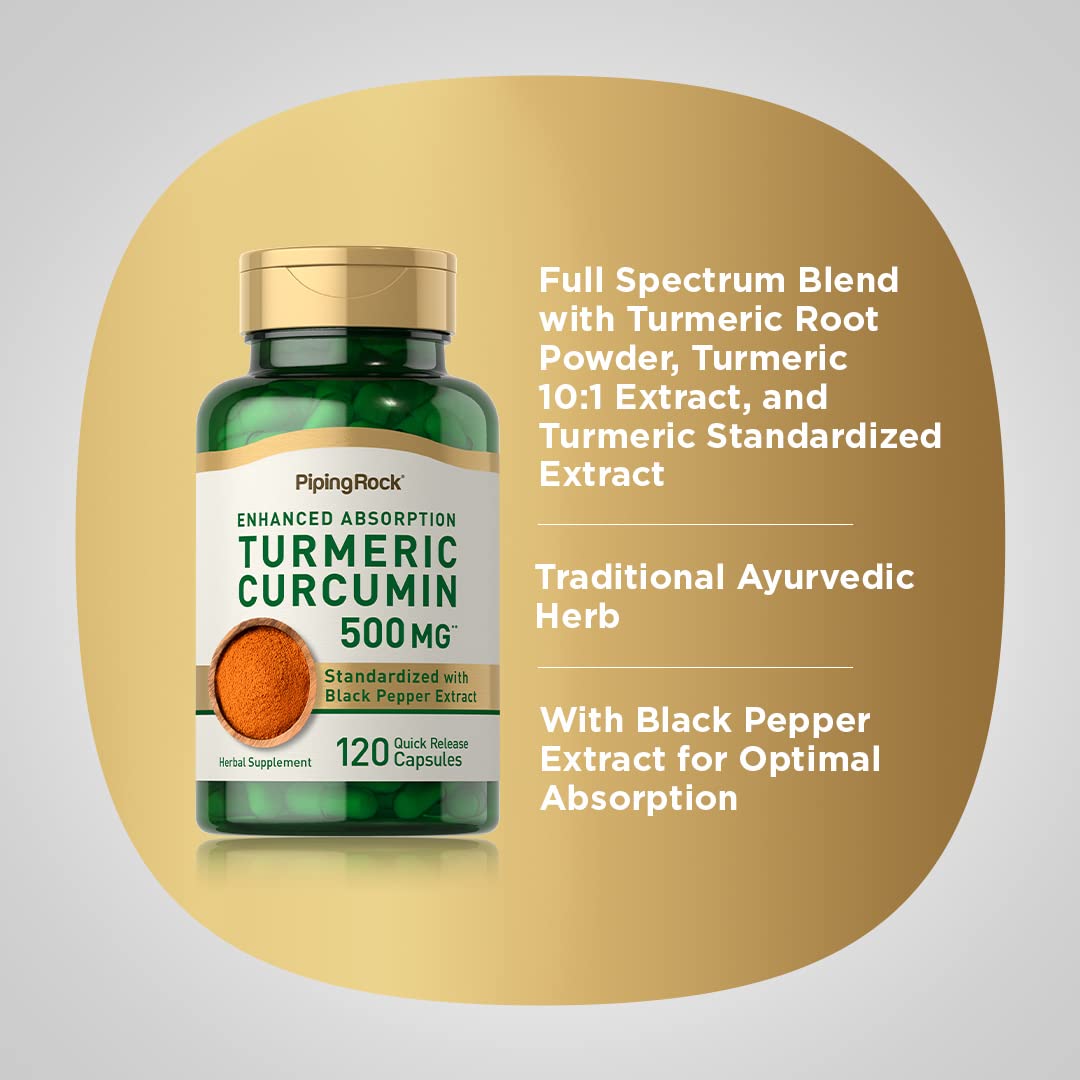 Piping Rock Turmeric Curcumin with Black Pepper Capsules, 120 Capsules