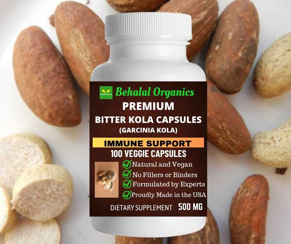 Behalal Organics Bitter Kola Supplement Capsules, 500mg Each, Quick Release Formula, 100 Count