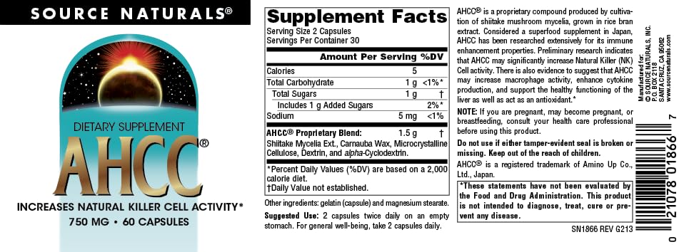 Source Naturals AHCC 750 mg Increases Natural Killer Cell Activity Capsules, 60 Count