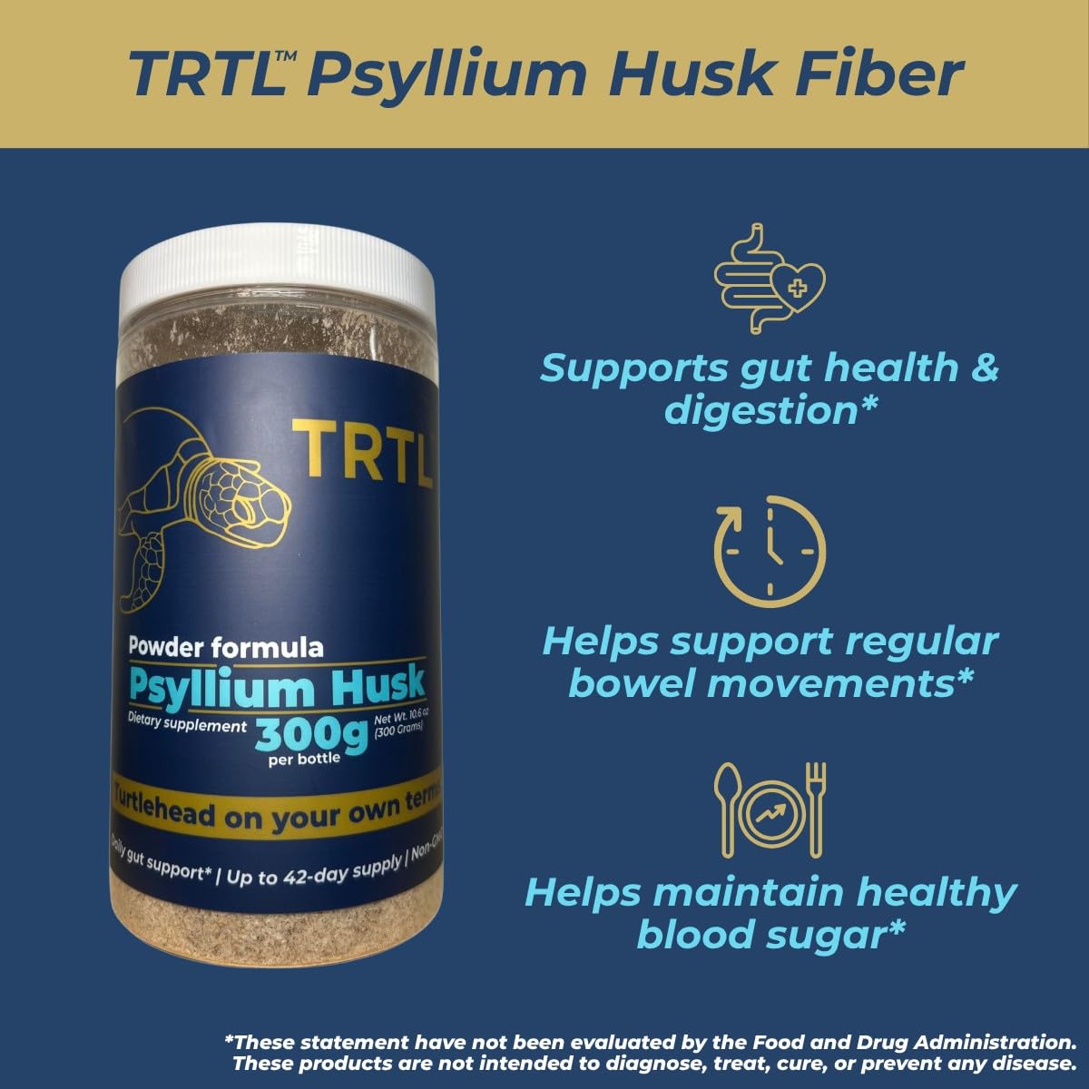 TRTL Supplements Psyllium Husk Powder 10.6 Ounce