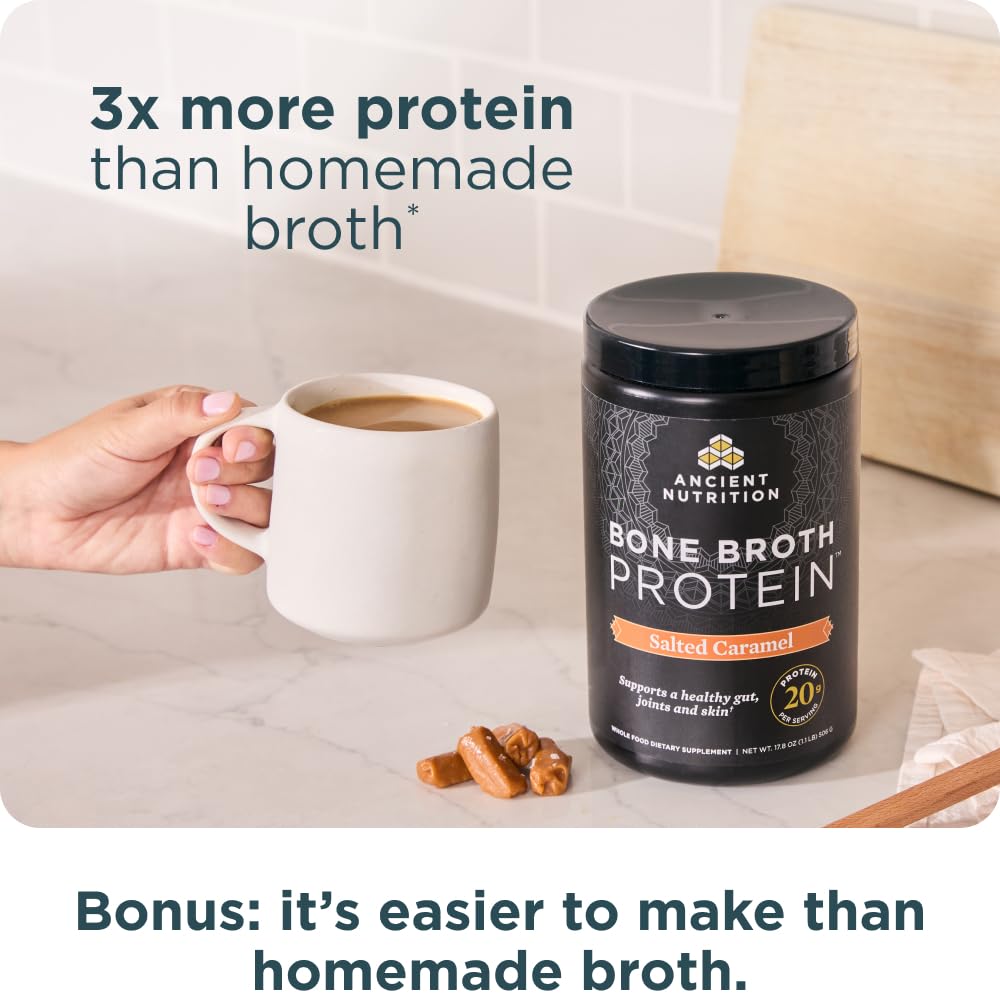 Ancient Nutrition Bone Broth Protein Powder Salted Caramel, 20 Servings