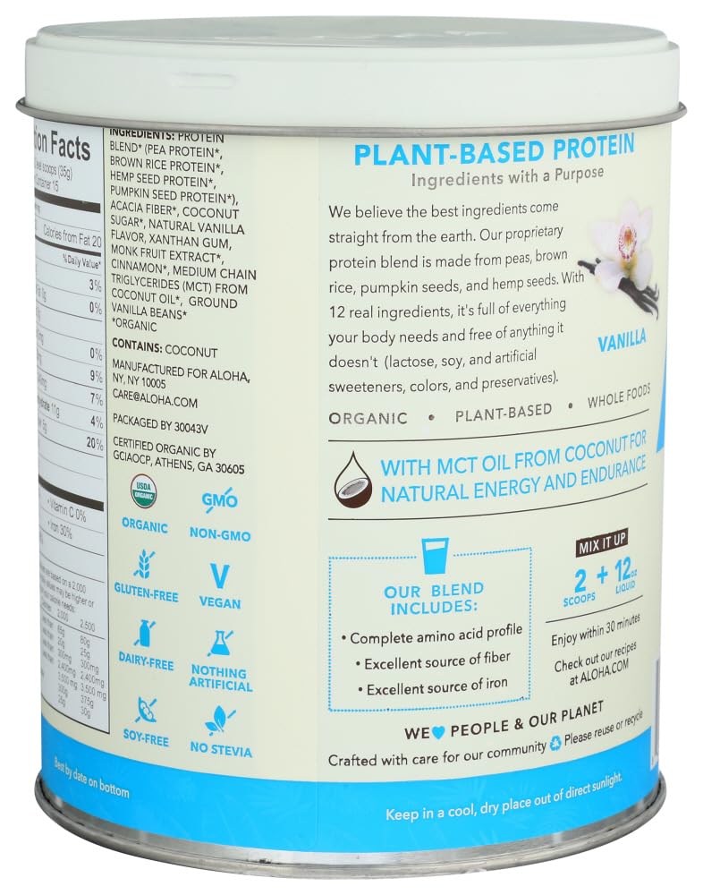 ALOHA Organic Plant-Based Protein Powder Vanilla, 525 g