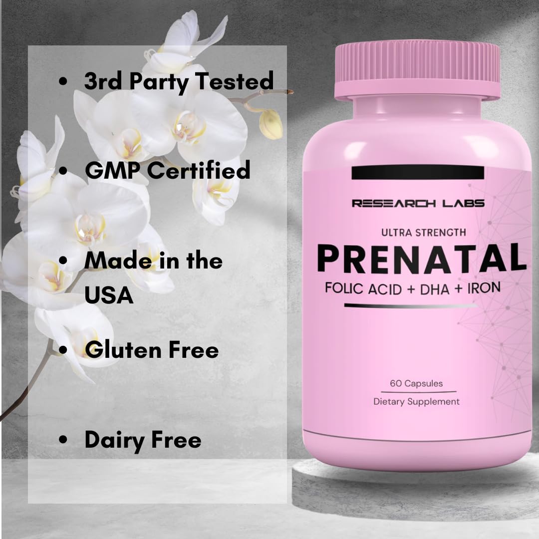 Research Labs Prenatal Vitamins for Women 2 Fer 1 Ad: 6X More Bioavailable Methylated Folate Folic Acid MTHF 5 Capsules, 120