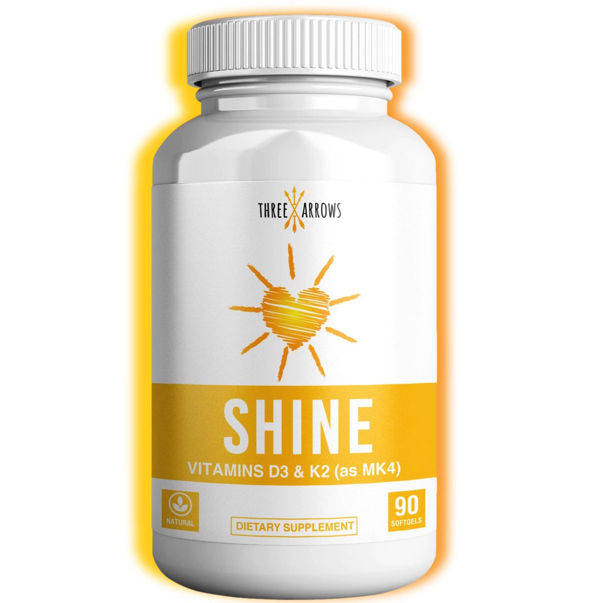Three Arrows Shine Vitamin D3 K2 MK4 5000 IU + K2 500 mcg Softgels, 90