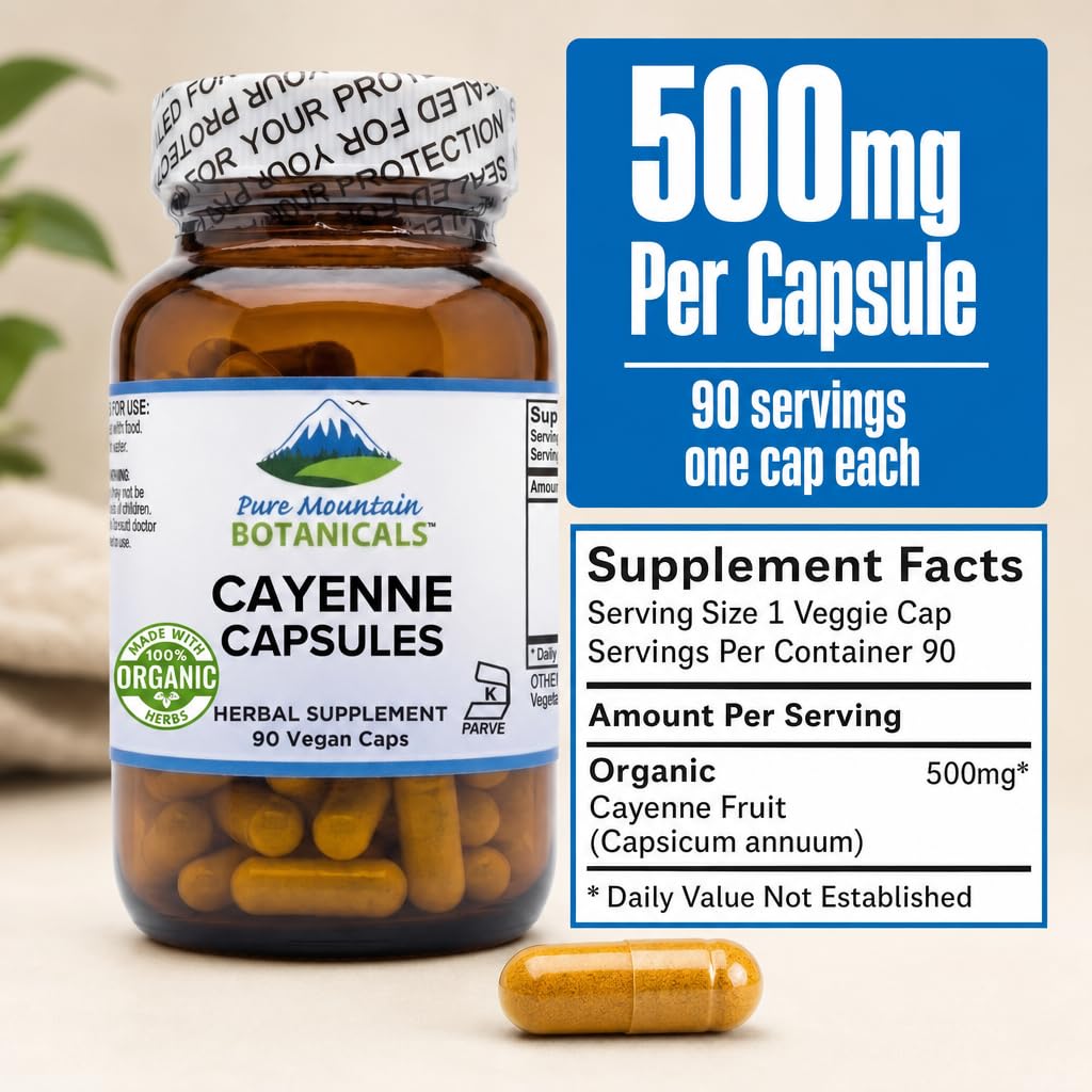 Pure Mountain Botanicals Cayenne Pepper Capsules 90 Count