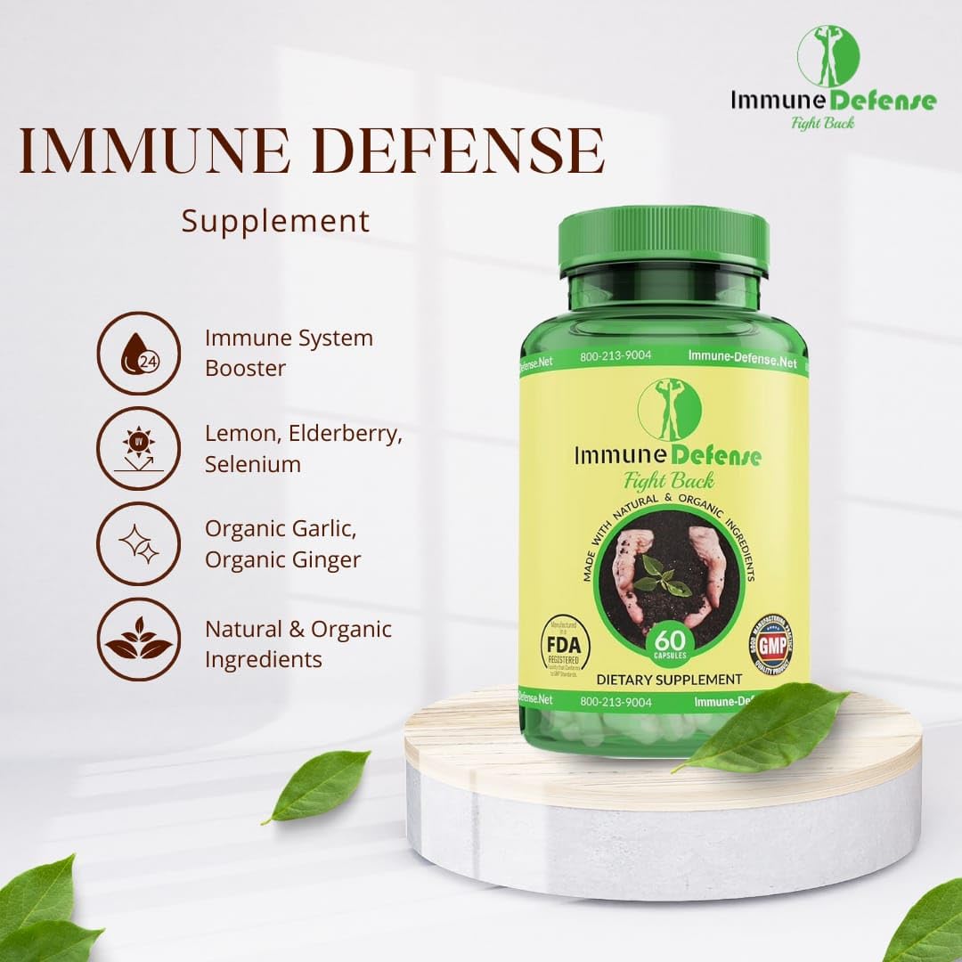 Immune Defense Immune Support Supplement with Vitamin C & Vitamin D, Garlic, Ginger, Lemon, Elderberry, Selenium & Zinc, 60 Capsules