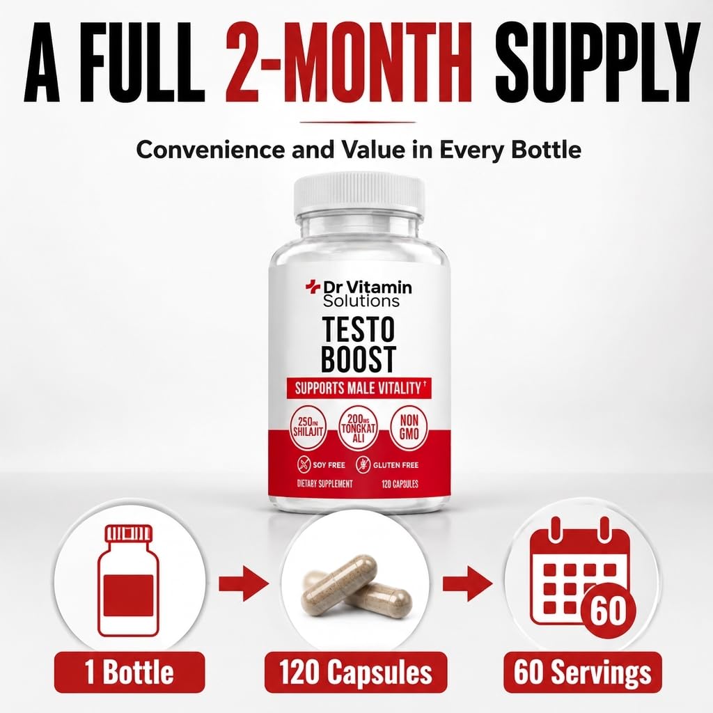 DR VITAMIN SOLUTIONS Testosterone Booster for Men - Tongkat Ali & Ashwagandha Capsules, 120 Capsules