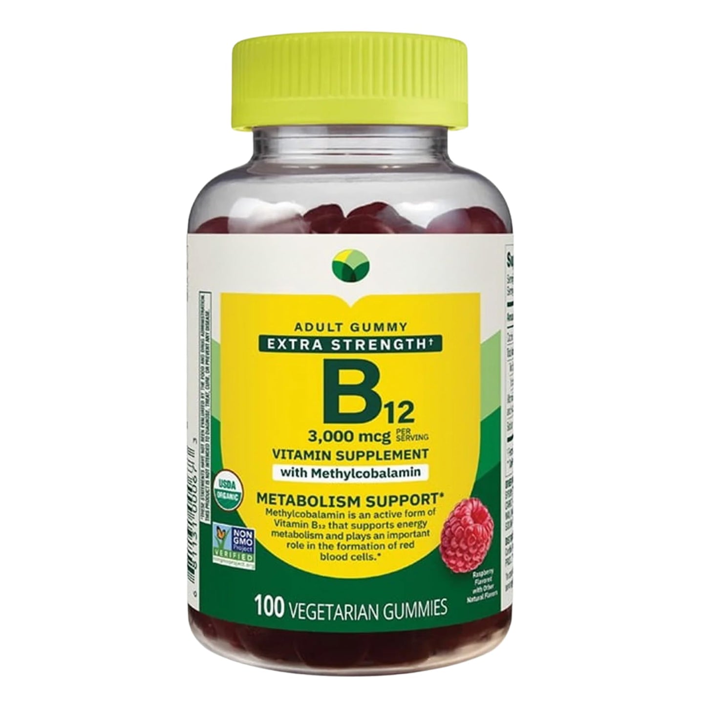 KP+ Vitamin B12 Gummies, 3,000 mcg Extra Strength, Raspberry Flavor, Metabolism Support, 100 Gummies