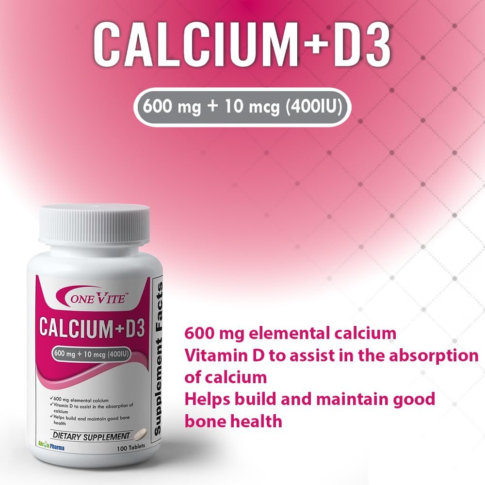 ONE VITE Calcium + D3 600mg + 10mcg Dietary Supplement Tablet, 100 Tablets