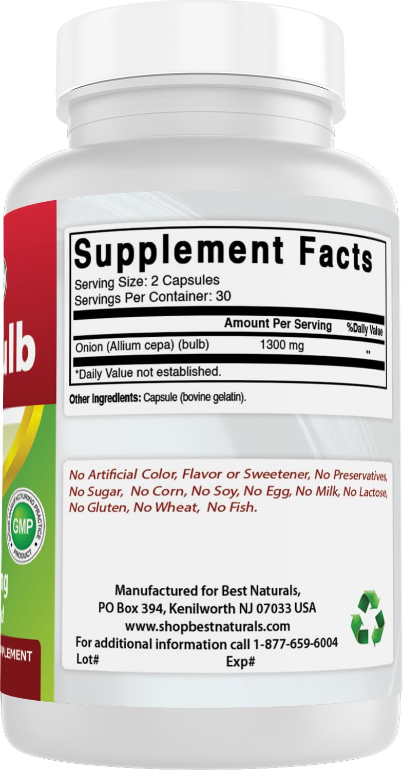 Best Naturals Onion Dried Bulb 1300mg per Serving Capsules, 60 Count
