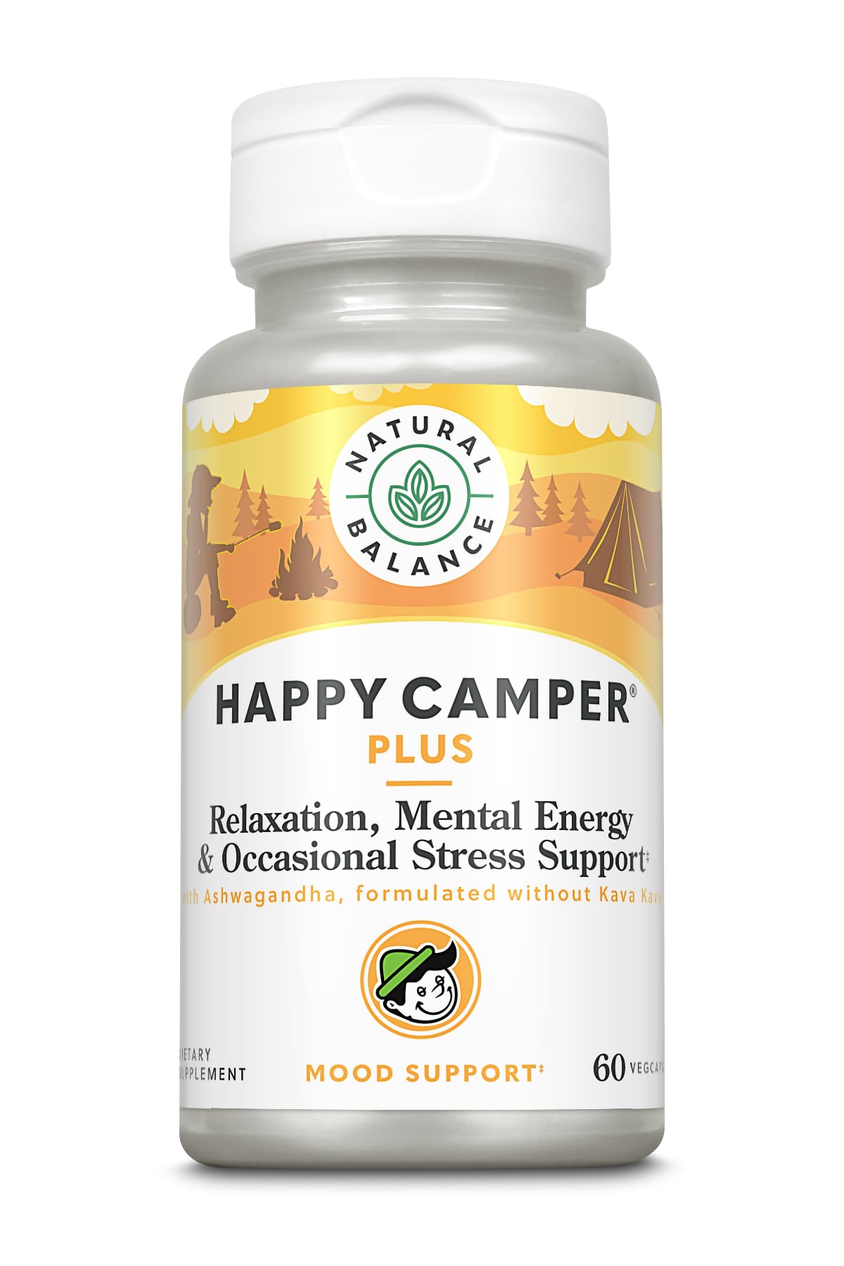 Natural Balance Happy Camper Plus Capsule, 60 Count — Supports Relaxation, Mental Energy, and Occasional Stress with KSM-66 Ashwagandha, L-Theanine 200mg, Passion Flower, Lemon Balm, Holy Basil