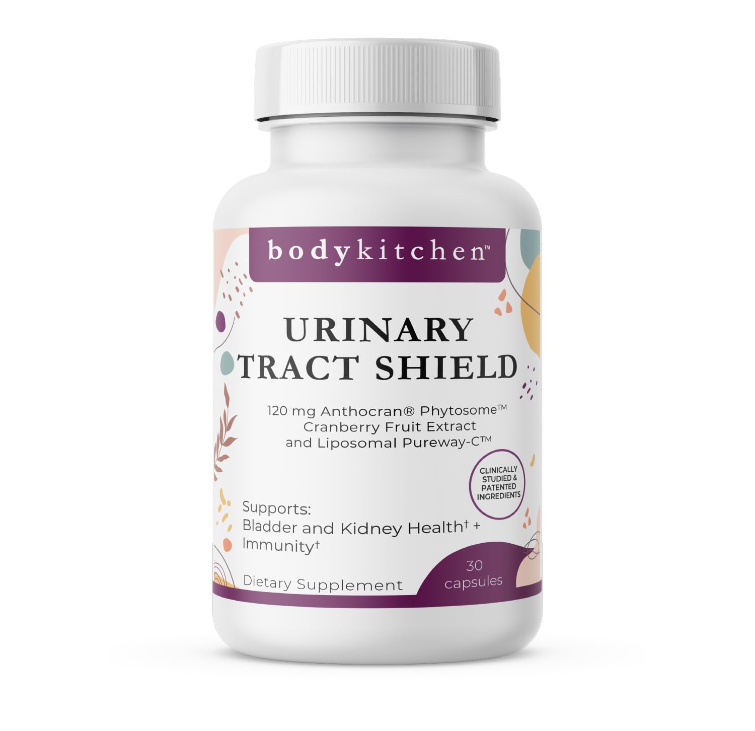 Body Kitchen Urinary Tract Shield with Anthocran Phytosome Cranberry Extract and Liposomal Vitamin C Capsule, 30 Capsules