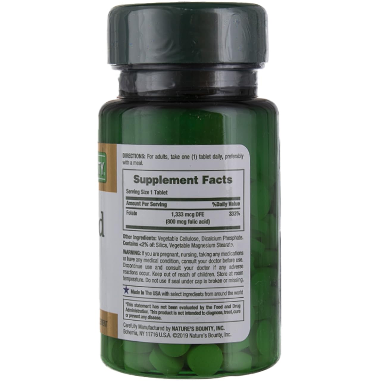 Nature's Bounty Folic Acid 800 mcg Tablets, 250 Count