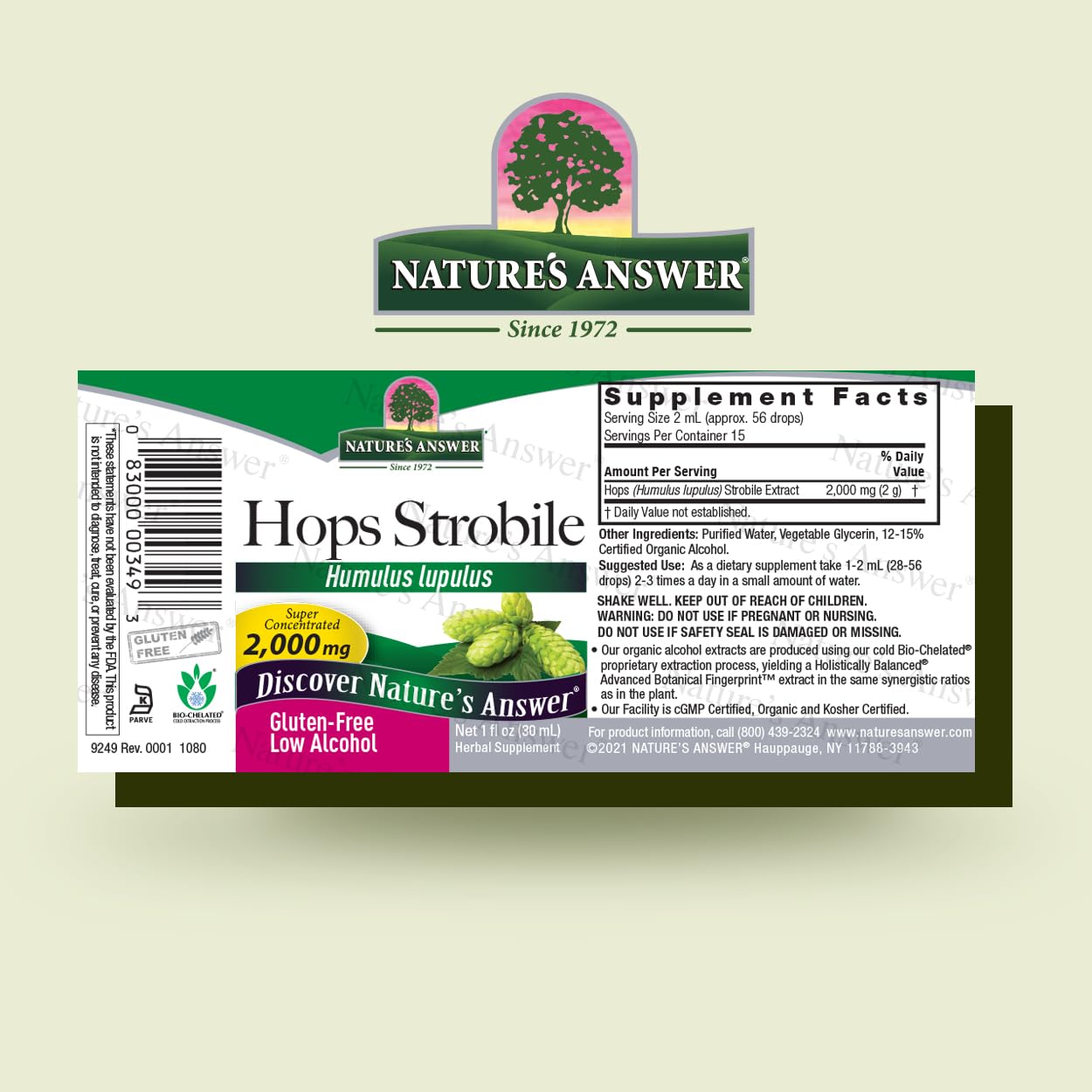 Nature's Answer Hops with Organic Alcohol Liquid, 1 Fl Oz (Pack of 1)