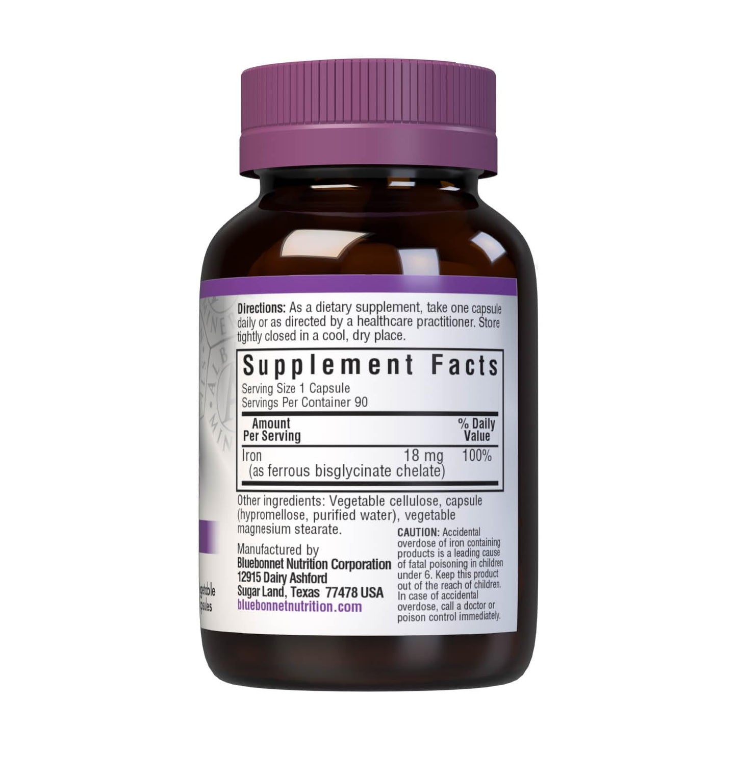BlueBonnet Chelated Iron 18 mg Capsule, 90 Vegetable Capsules