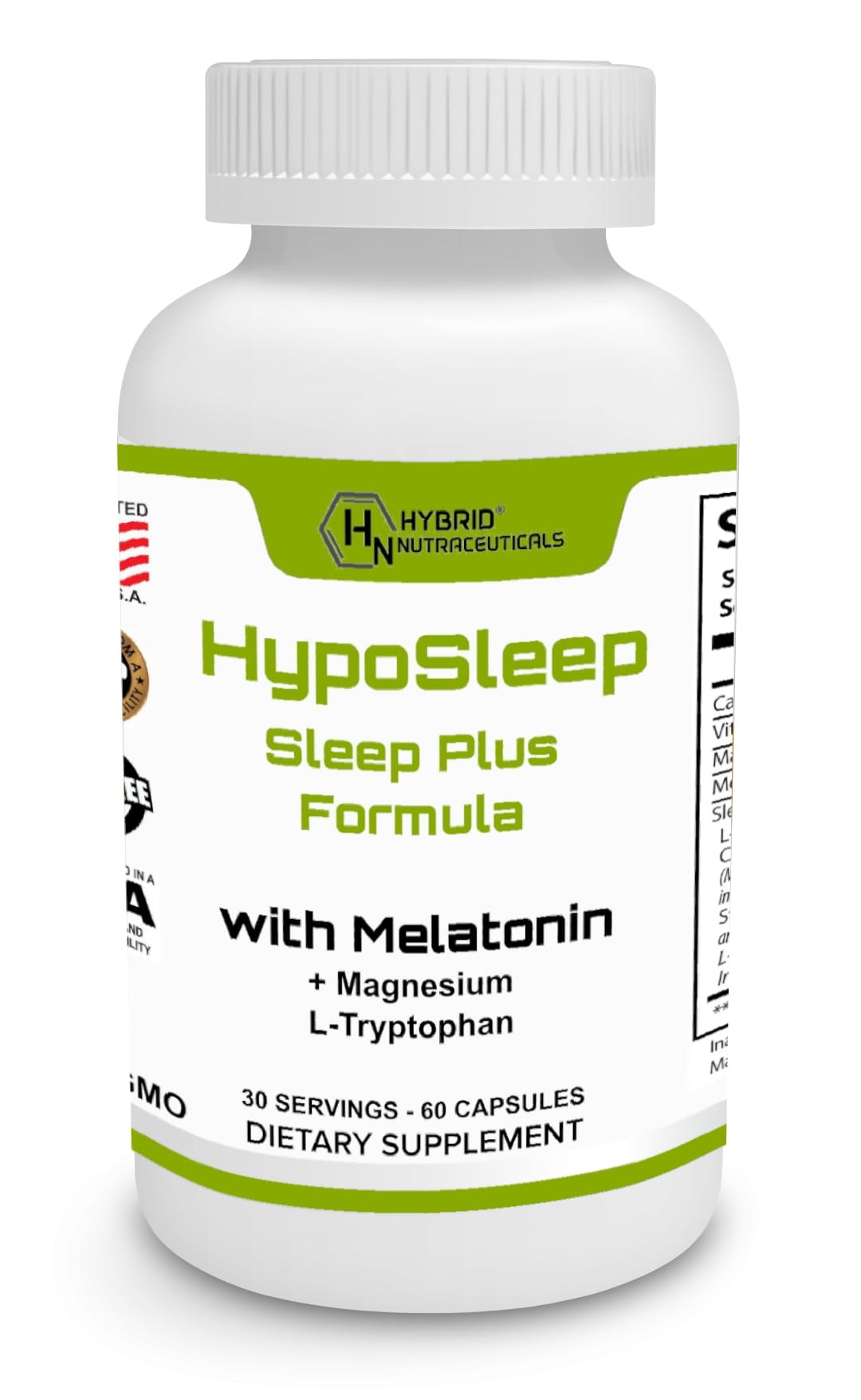 Hybrid Nutraceuticals HypoSleep with 10 mg Melatonin, 905 mg Sleep Plus Formula for Adults - Support Sleep & Relaxation, 5-HTP Supplement, Nighttime Sleep Aid, 60 Capsules