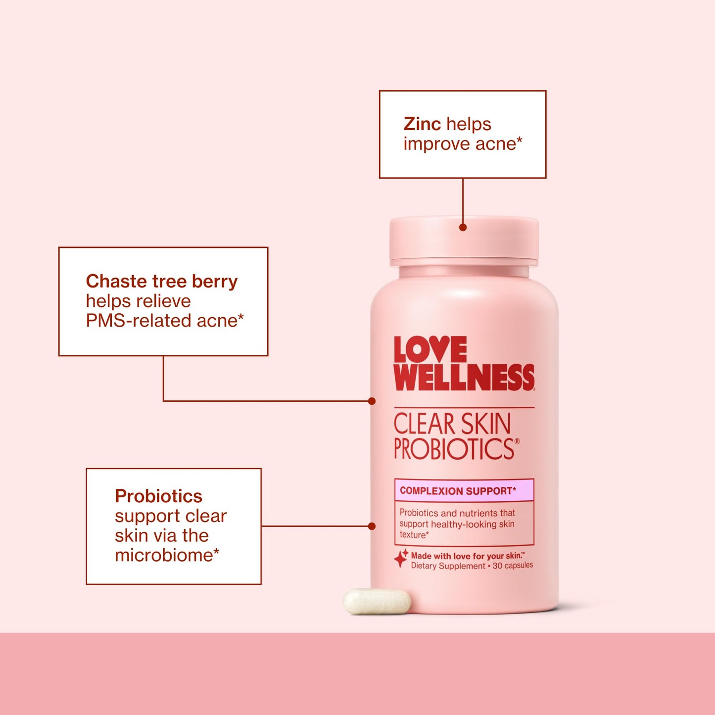 Love Wellness Clear Skin Probiotic Capsules 30 Count