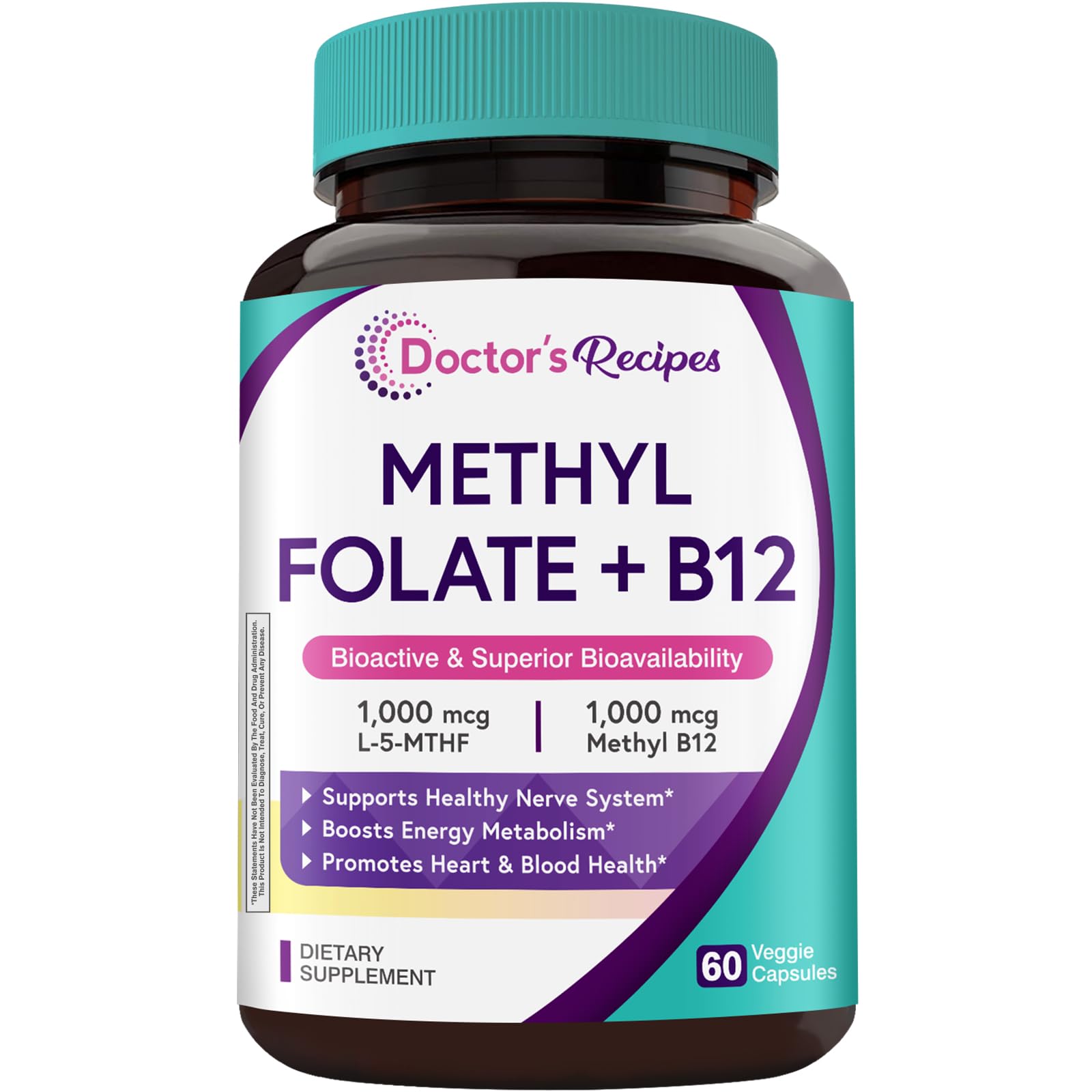 Doctor's Recipes Methyl Folate & B12 Supplement Capsules, 60 Count
