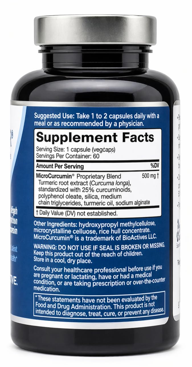 Vonacor Highly Absorbable MicroActive Curcumin with Turmeric Oil Extract 500mg for Optimal Joint Health Capsules, 60 Count