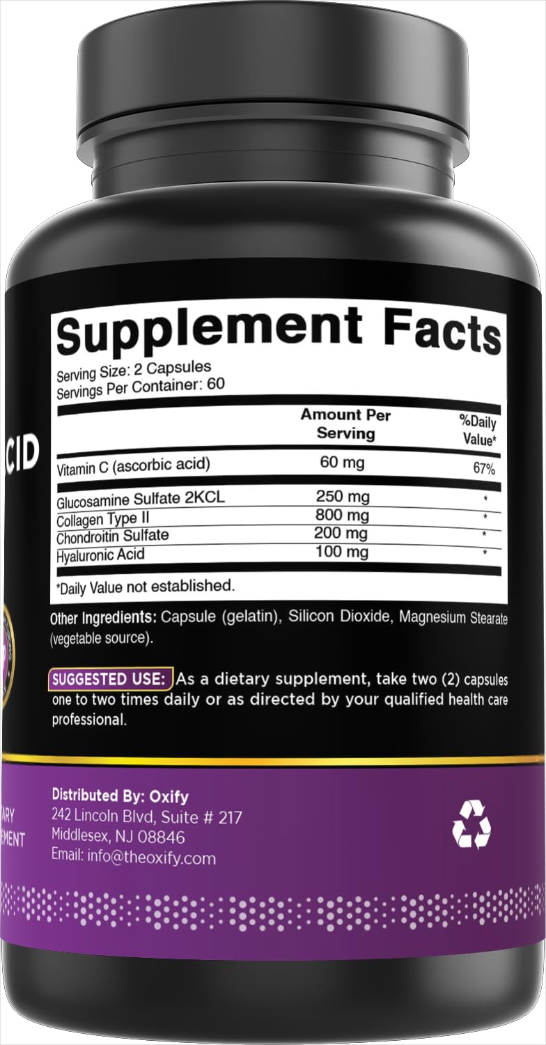 Oxify Hyaluronic Acid with Glucosamine, Chondroitin, Collagen, Vitamin C Capsules, 120 Count