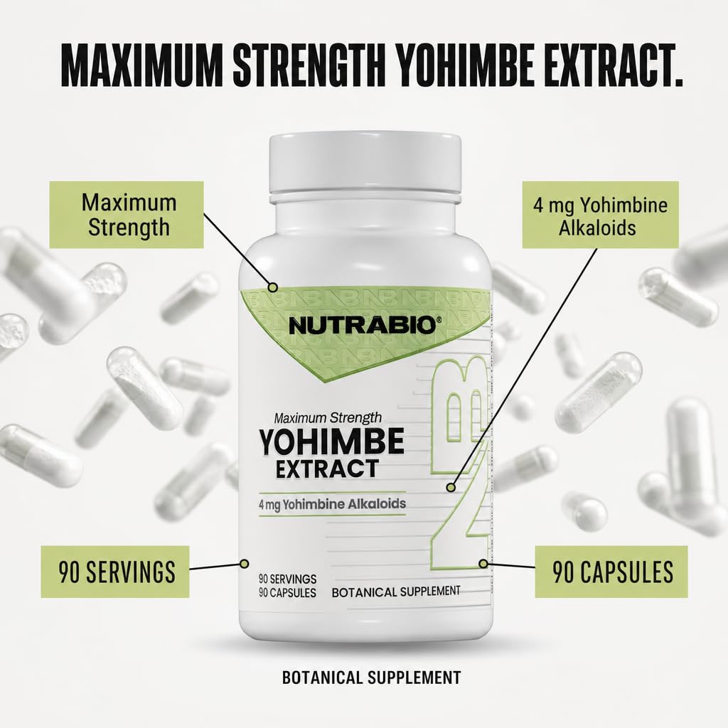 NutraBio Yohimbe Bark Extract Supplement Capsules, 90 Count