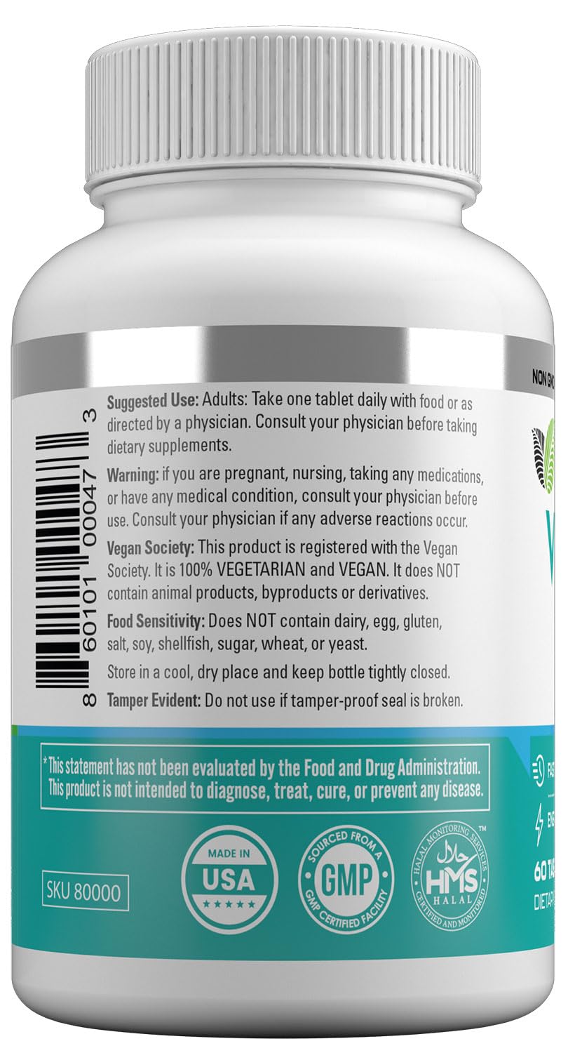 HAYAT Vegan Natural Vitamin B12 1000 mcg Tablets, 60 Count