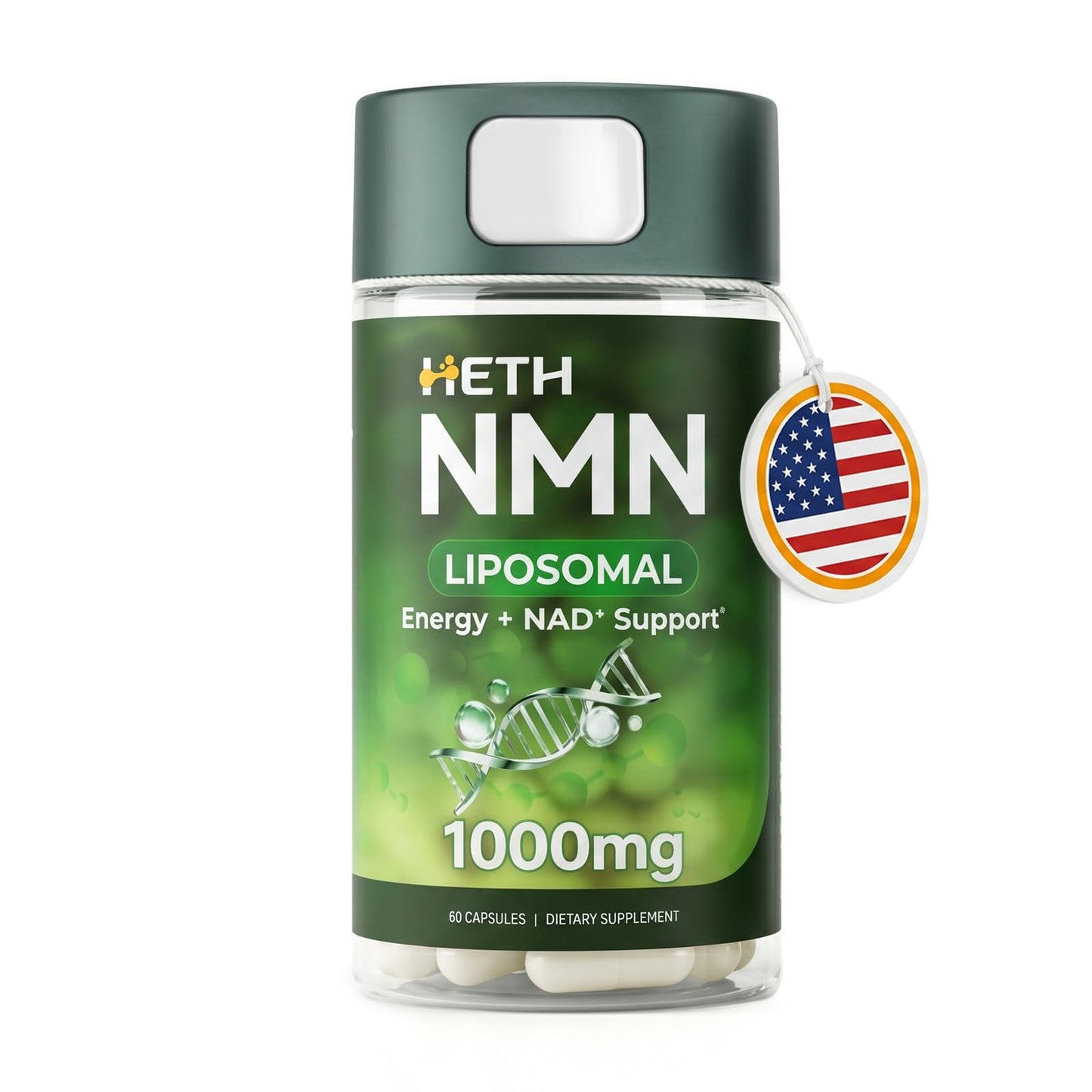 Heth Liposomal NMN Capsule 1000mg, 4-in-1 NAD+ Precursor Supplement, 60 Count
