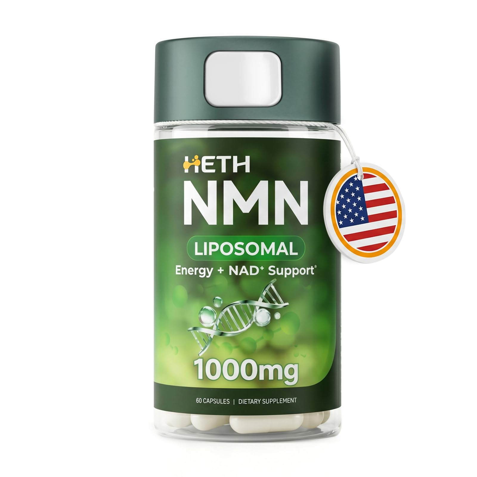 Heth Liposomal NMN Capsule 1000mg, 4-in-1 NAD+ Precursor Supplement, 60 Count