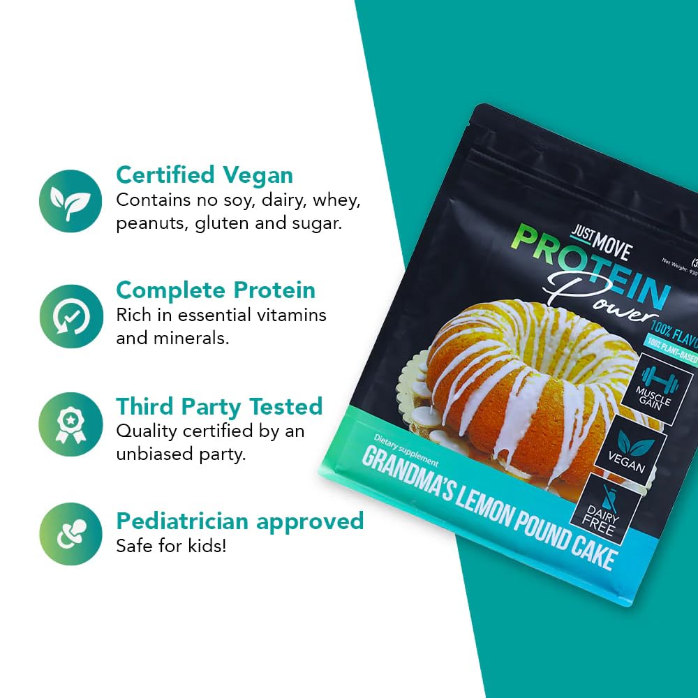 Just Move Protein Powder - Grandma's Lemon Pound Cake - Vegan (Plant Based), 32.9 Ounce