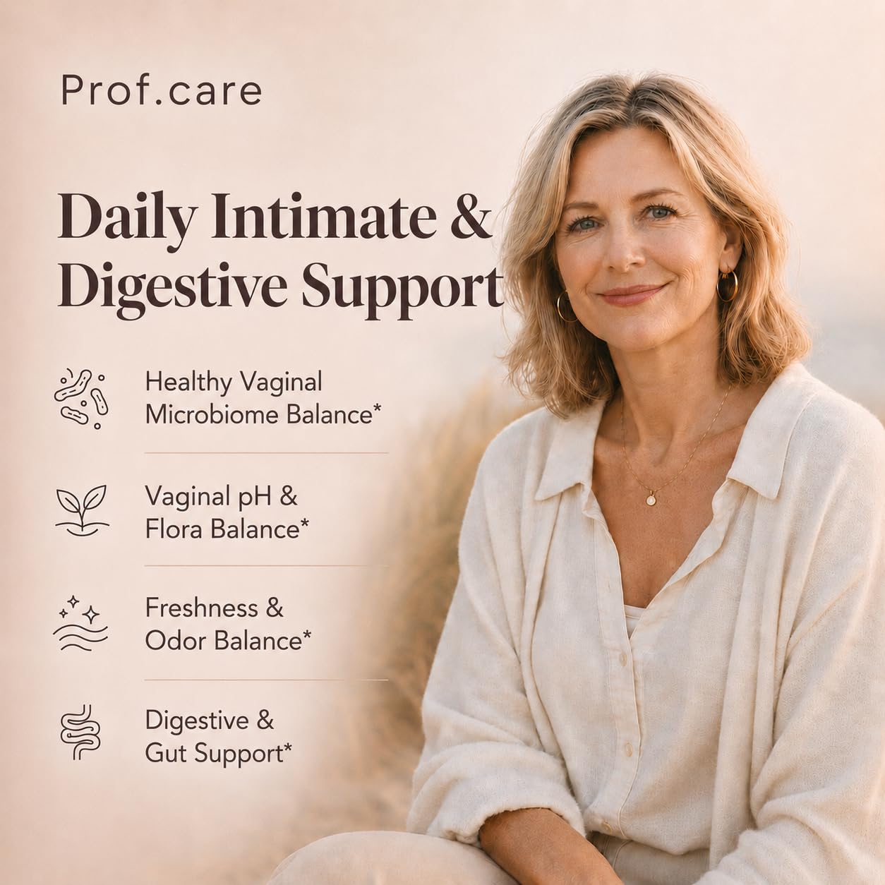 prof.care Women’s Probiotic for Vaginal Microbiome Support, Lactobacillus Blend with Lactoferrin + XOS Prebiotic, Capsules, 48 Count