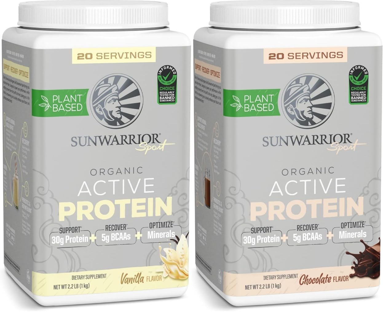 Sunwarrior Active Organic Protein Powder - Chocolate & Vanilla Variety Pack, Vegan, Non-GMO, Soy, Dairy & Gluten Free