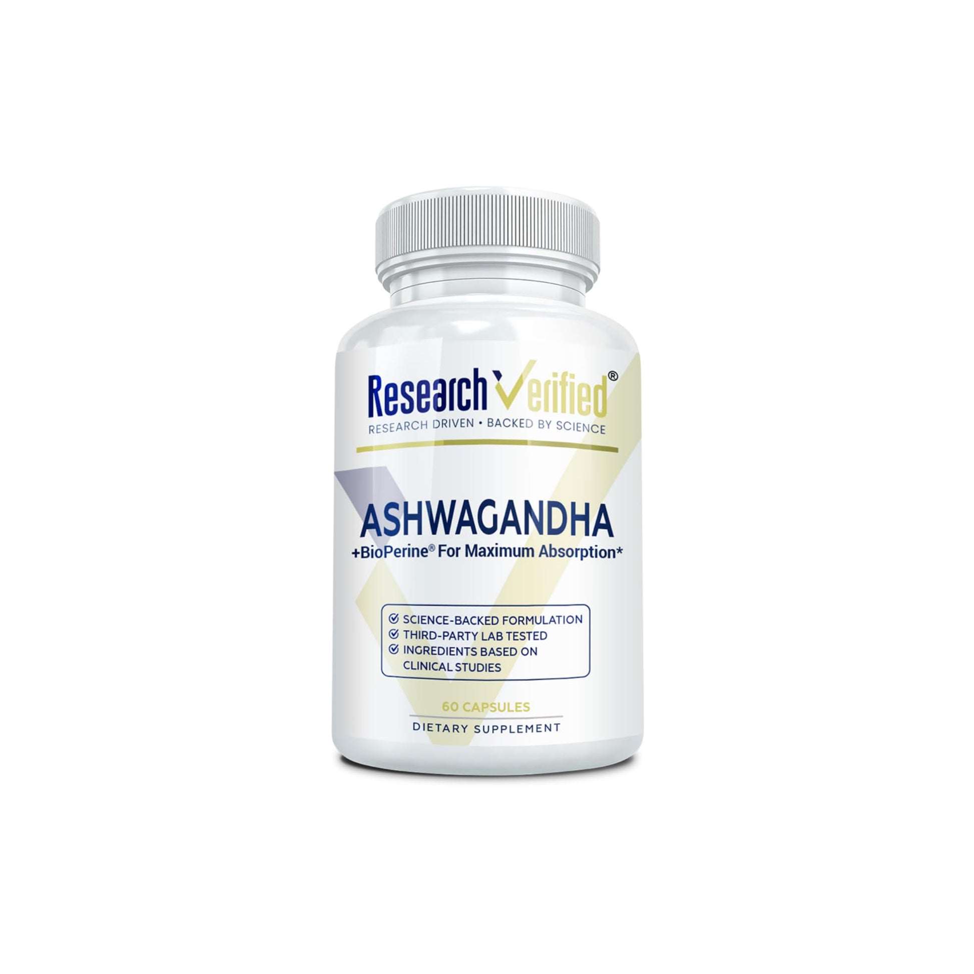 Research Verified Ashwagandha Supplement 1500mg Maximum Strength with Bioperine and Ginger Root, Enhance Cognitive Function, 60 Capsules