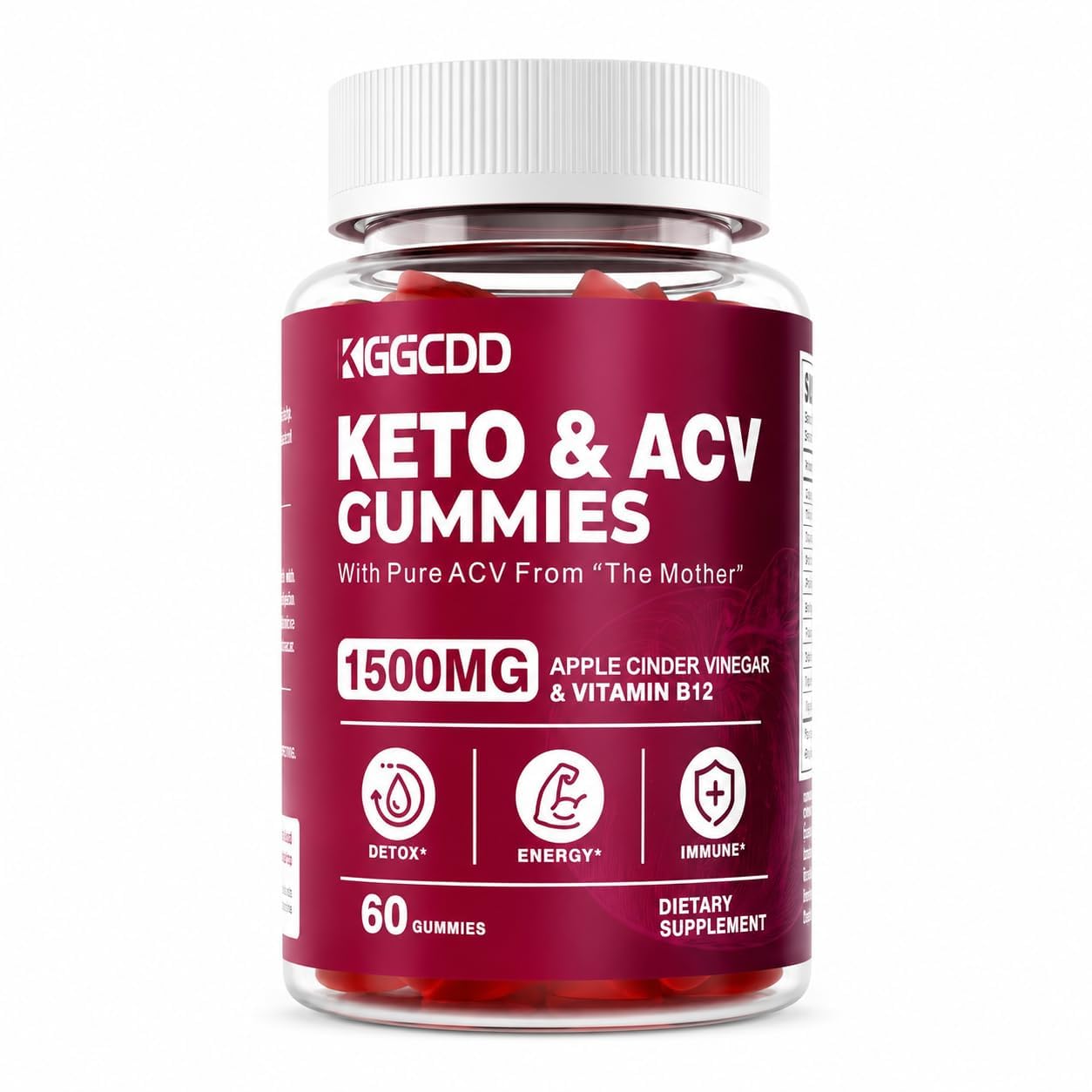 KGGCDD Keto ACV Gummies 1500 mg Apple Cider Vinegar B12, 60 Count