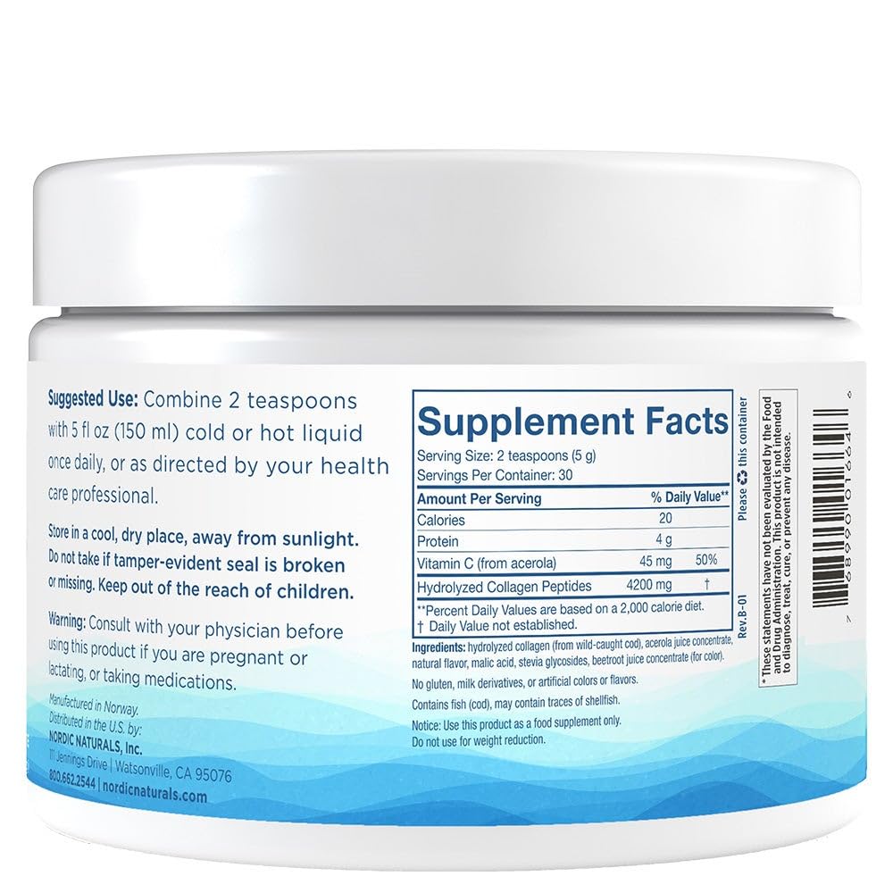 Nordic Naturals Nordic Beauty Marine Collagen Powder, 5.29 oz, Strawberry