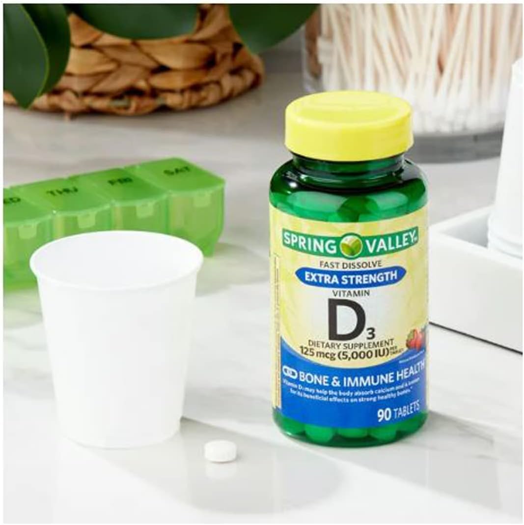 Generic Vitamin D3 Fast Dissolve Tablets, 125 mcg (5,000 IU), Strawberry Flavor, 90 Tablets