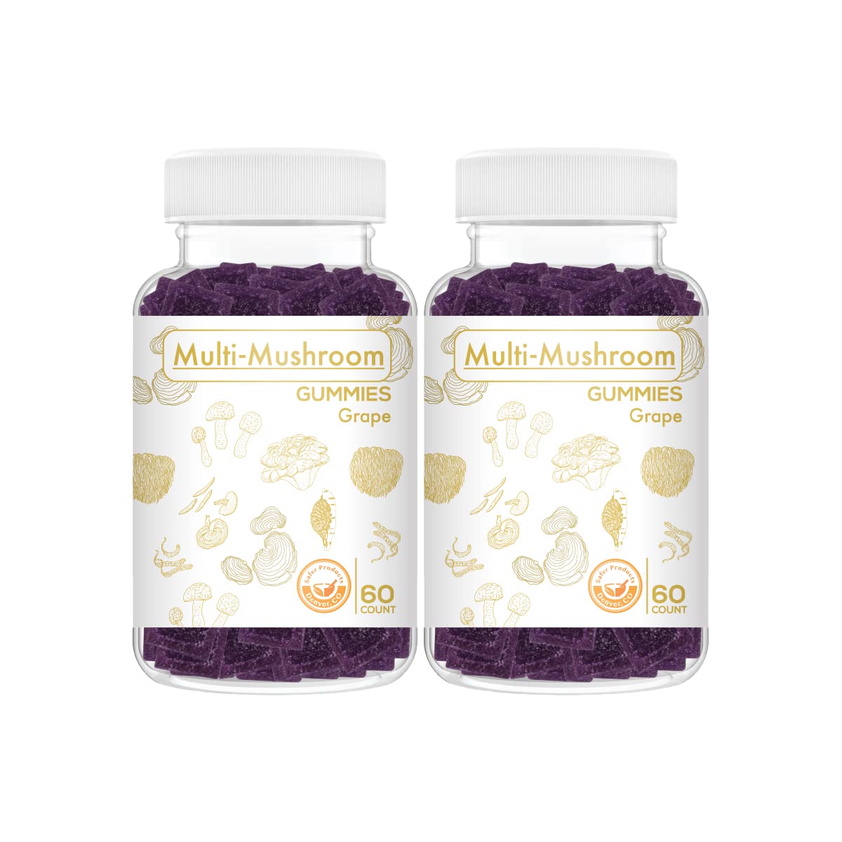 Safer Products Multi Mushroom Gummies 7 Blend - Mushroom Complex 21,000mg - Immune Support, Brain Health, Mood Booster, Energy - Vegan, Non-GMO - 120 Count