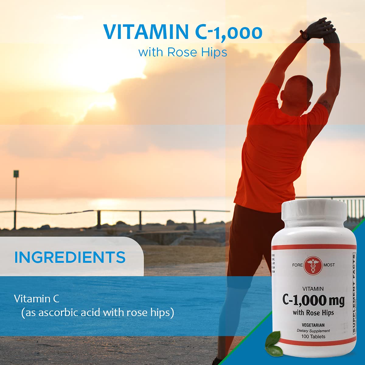 Holistic Health Vitamin C with Rose Hips 1000mg, 100 Tablets