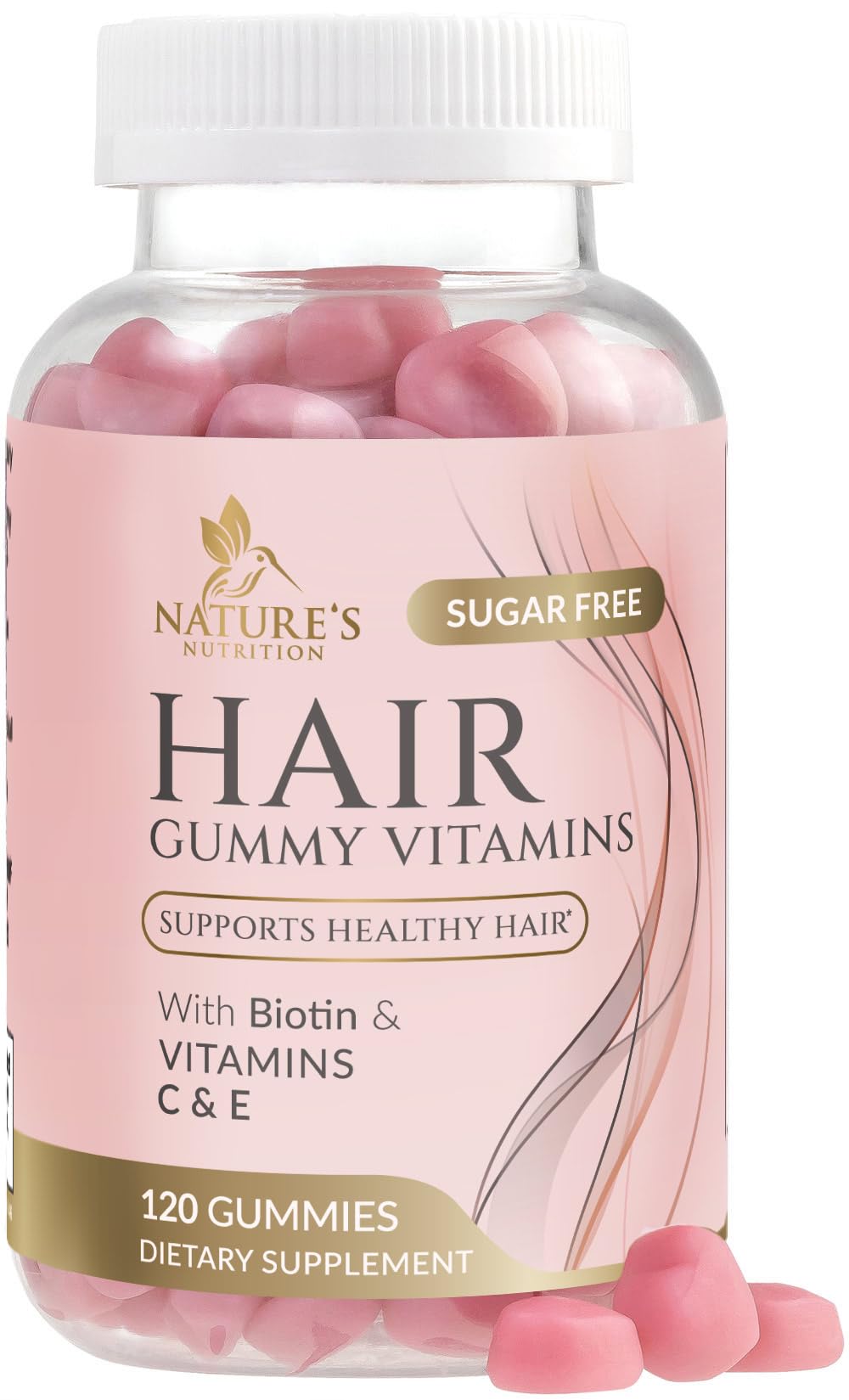 Nature's Nutrition Hair Vitamins with Biotin 5000 mcg per Serving Gummies - Sugar Free - Supports Hair and Nails - Vegetarian - 120 Gummies