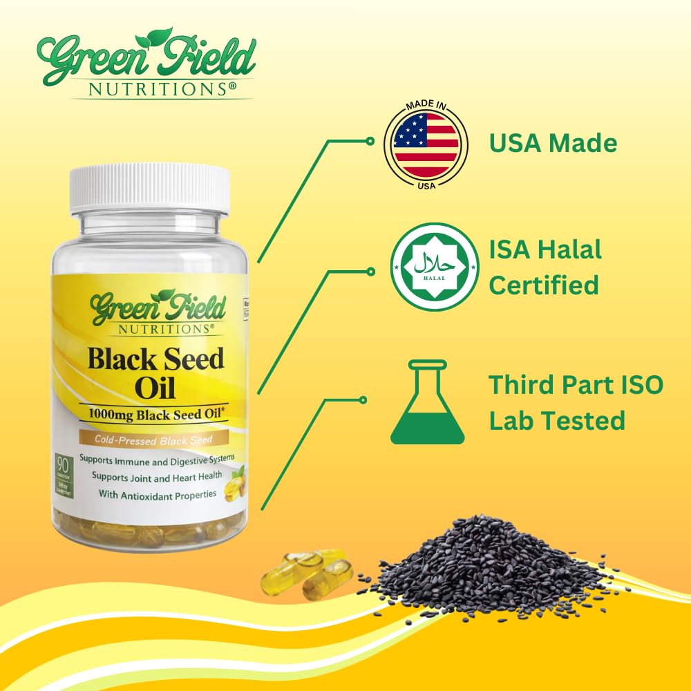 Greenfield Nutritions Black Seed Oil (Nigella Sativa) Vegetarian Liquid Capsules, 90