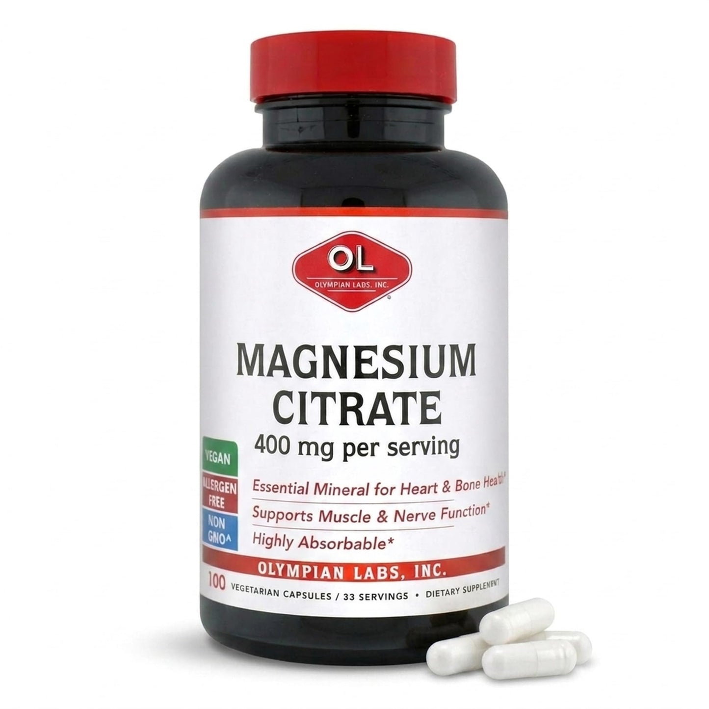 Olympian Labs Magnesium Citrate 400mg Capsules, 100 Count