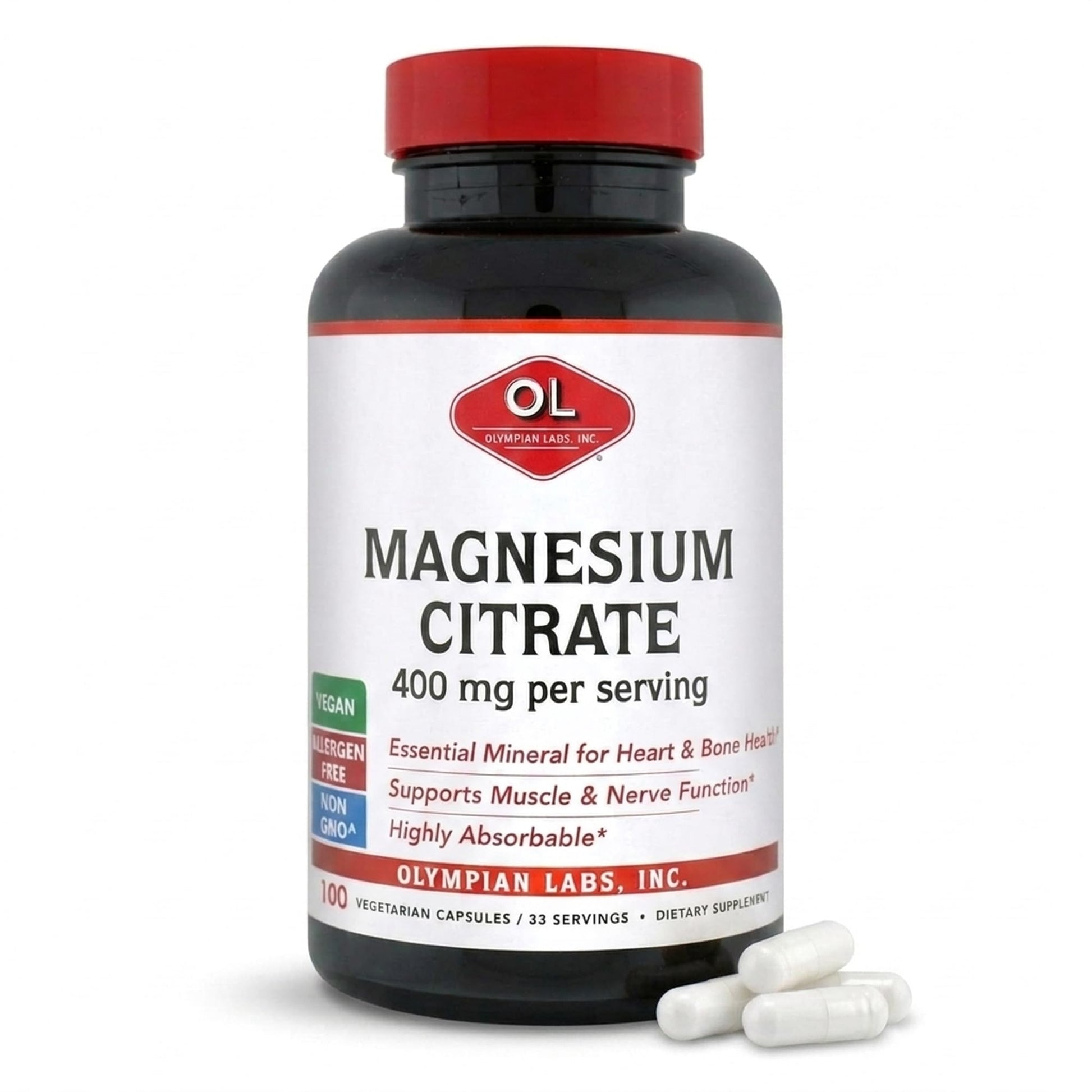 Olympian Labs Magnesium Citrate 400mg Capsules, 100 Count