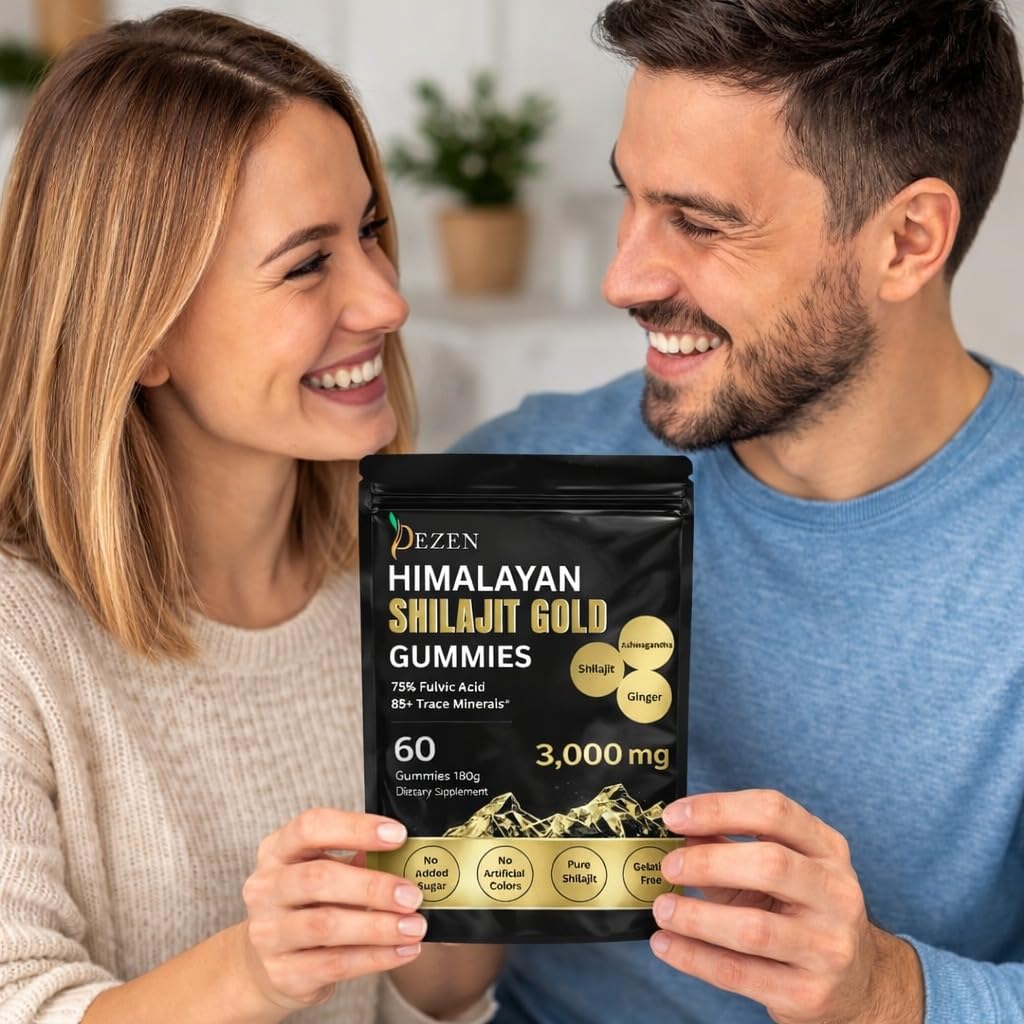 DEZEN Shilajit Gummies with Ashwagandha, Ginger, Turmeric for Energy & Overall Health Support, 60 Gummies